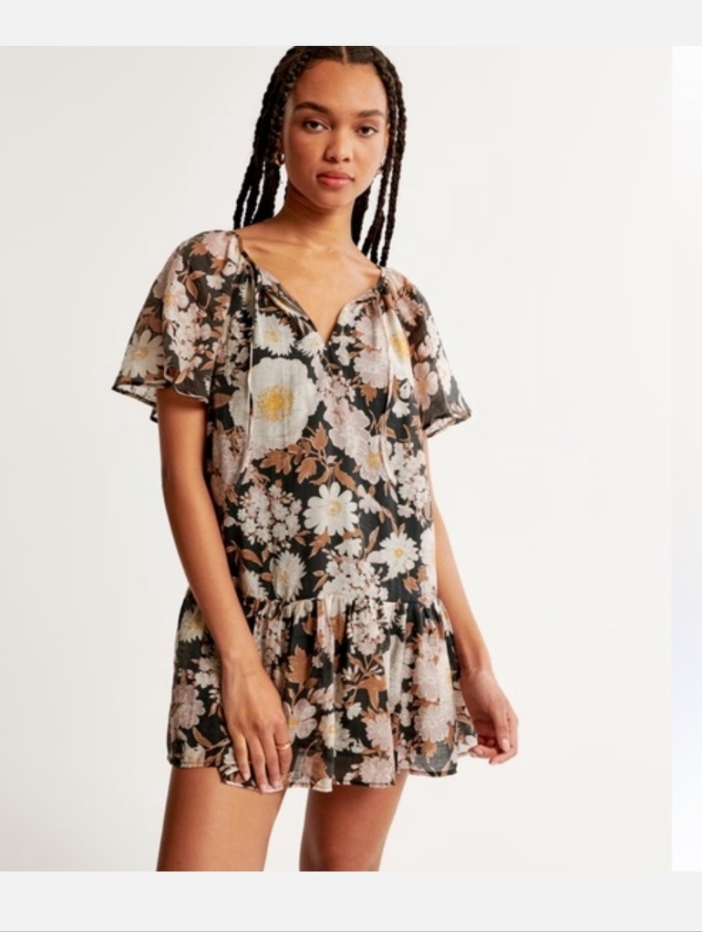 Abercrombie & Fitch Floral Trapeze Mini Flutter-Sleeve Dress